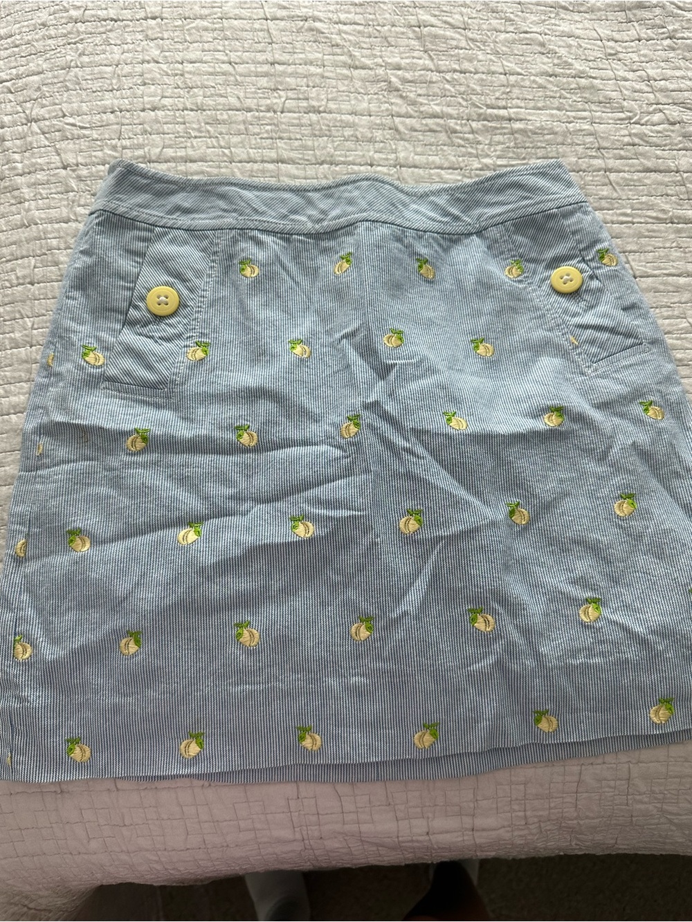 Lilly Pulitzer Light Blue Mini Skirt with Yellow Lemon Motif